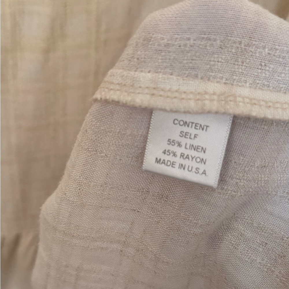 Maven West Linen Blend Sleeveless V-Neck Ruffle Hem Dress Size Small Beige Boho - Picture 3 of 4